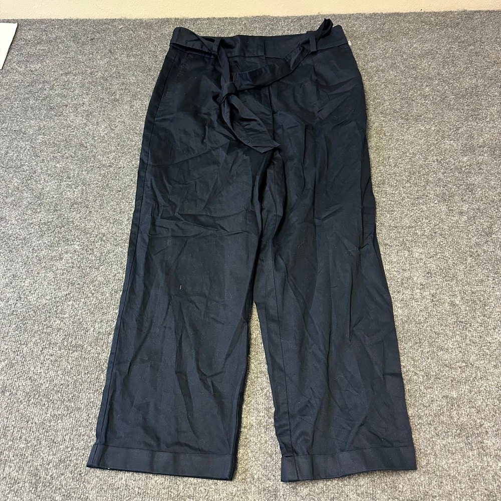 Brooks Brothers Pants Womens Size 8 Navy Blue Tie Waist Wide Leg Crop Trousers